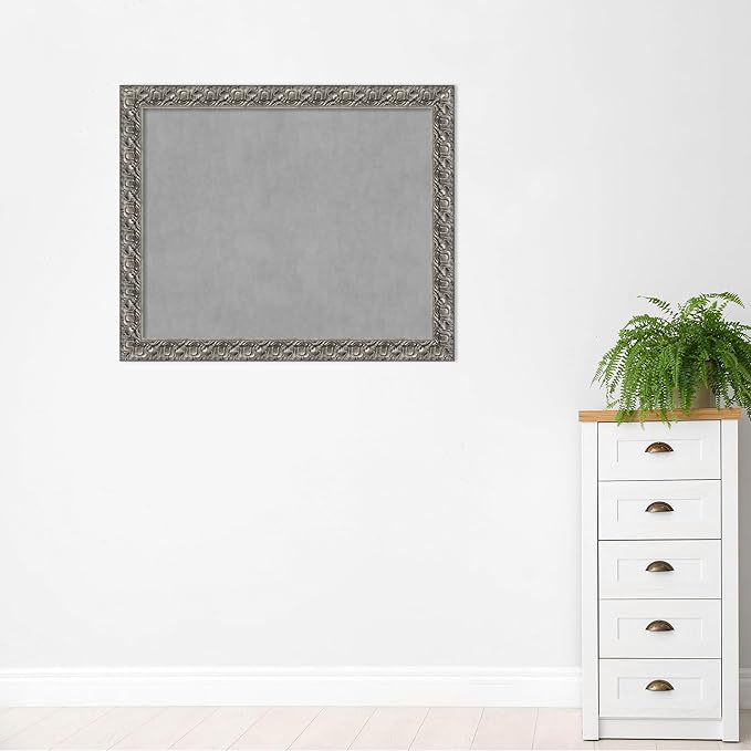 Amanti Art Silver Framed Magnetic Board 38x46 X-Large Vision Board for use with Magnets, 100% Metal Sheet to Display Items as Office Decor or for Home Organization in mudroom, Kitchen or Kids Room