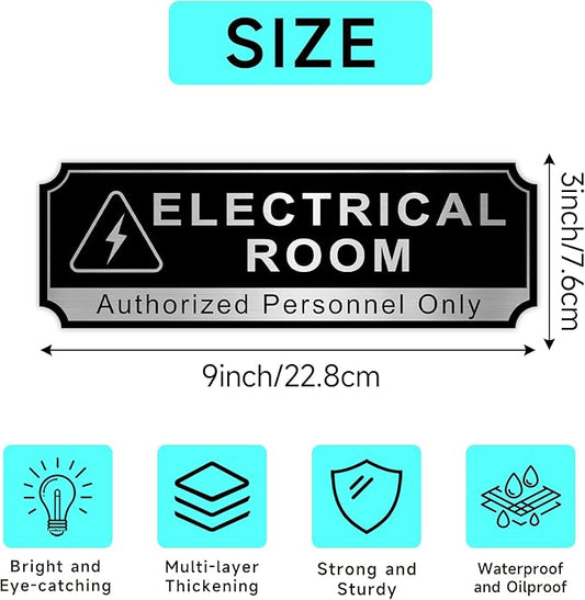 Electrical Room Sign for Business Door, Self-Adhesive Durable Modern Electric Closet Room Sticker for Home, Brushed Silver Authorized Personnel Only Signs for Business ,Workplace