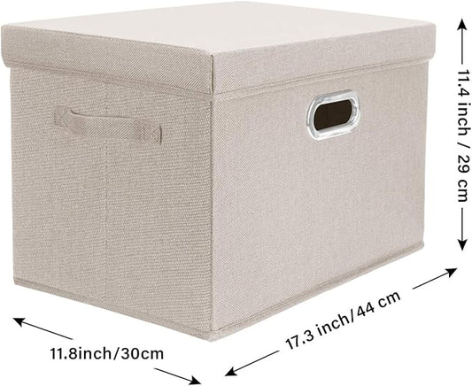 TYEERS Collapsible Storage Bins With Lids, Large Fabric Storage Boxes - 2 Pack - Beige