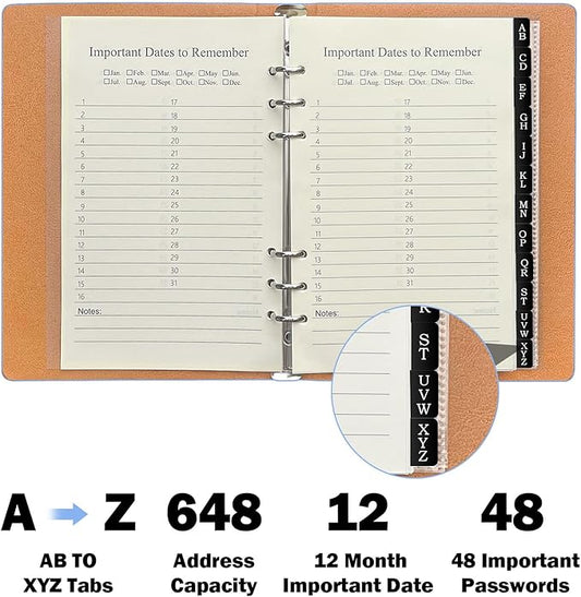 Refillable Address Book with Alphabetical Tabs, Blue Hardcover Phone Book 648 Contact Book with 48 Passwords Combo Book, Large Prints, Easy for Seniors, Home Office, A5
