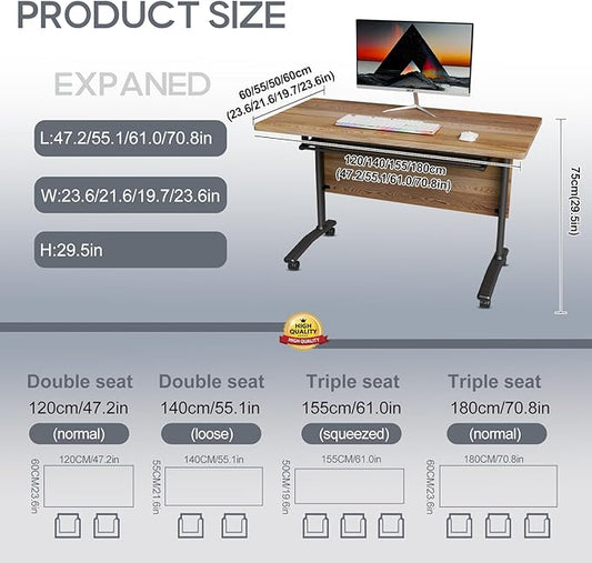 Folding Conference Table 4ft 5ft, Foldable Office Meeting Desk for 6 People, Multiple Sizes Colors Mobile Conference Room Table for Training Room School Business Furniture (2, White Walnut, 71in)