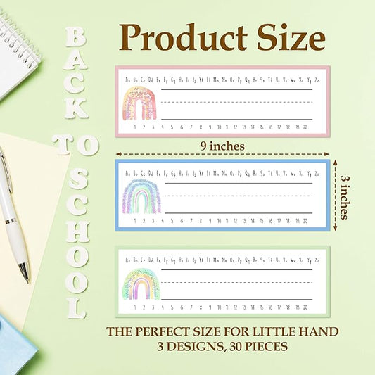 30 Name Tags for Classroom Cubbies, 3x9 in Boho Rainbow Name Plates for Desks, Classroom Must Haves for Teachers Elementary - A01