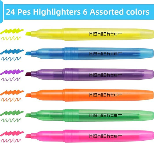 Dacono Highlighters, Chisel Tip, Highlighters Assorted Colors, Bible Highlighter No-Bleed, Quick-Drying Ink Highlighter for School, Teacher Students, Office, Classroom Must Have, 24 Pack
