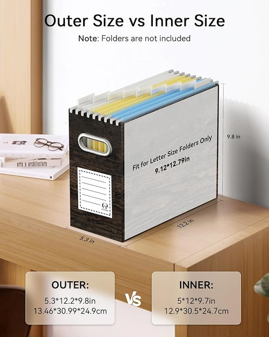 Oterri Cardboard File Organizer Box for Hanging File Folders Letter Size,File Box for Computer Desk,File Cabinet,Working Home,Office,Classroom (Brown Wood Grain Print, Letter Size - 8 Packs)
