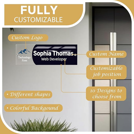 Acrylic Door Name Plate Personalized Office Name Plate Custom Door Sign with Logo Office Decor For Women Men Workspace Decorations (Style 09, 8 * 3inch)