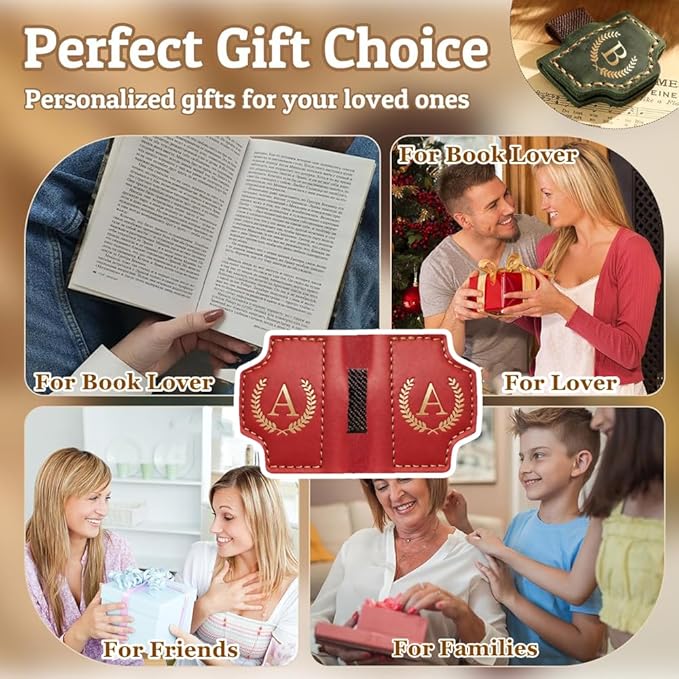 Personalized Bygone Mark Bookmark with Pen Holder, Leather Magnetic Bookmark 26 Letters,Gifts for Book Lovers, Readers, Leather Book Marks for Men Women (Green, F)
