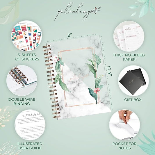 PLANBERRY Large Hourly Schedule Planner Premium – Undated Organizer for Productivity, Time Management & Budget, 8x10.4″ (Natural Green)
