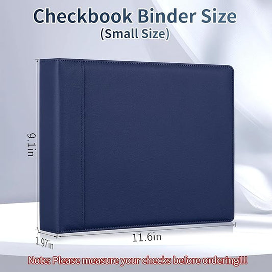 Antner 3 Ring Personal Check Binder for 3-on-a-Page End-Stub Deskbook & Personal 3 Holes or 9 Holes Small Size Checks, PU Leather Check Holder Checkbook Binder Cover with Zipper Pouch, Navy Blue