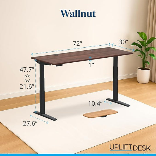 UPLIFTDESK V3 2-Leg Walnut Laminate Wood Standing Desk – Adjustable Height, Advanced 1-Touch Memory Keypad, Under Desk Cable Management, Wire Grommets & Rocker Board (Black C-Frame, 72 x 30 inch)