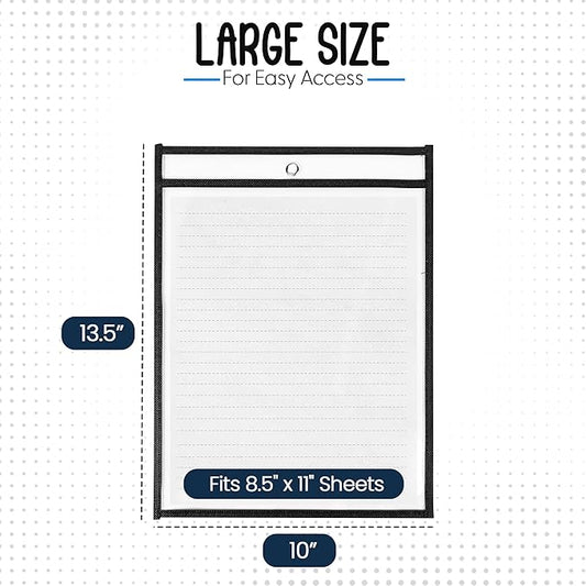 Essex Wares - 20 Pack, Black, Job Ticket Holders, 10" Wide x 13.5" Tall - Clear Plastic Shop Ticket Holders - Easy to Use, Reusable & Easy Erase Plastic Invoice Holders, Water-Resistant & Durable
