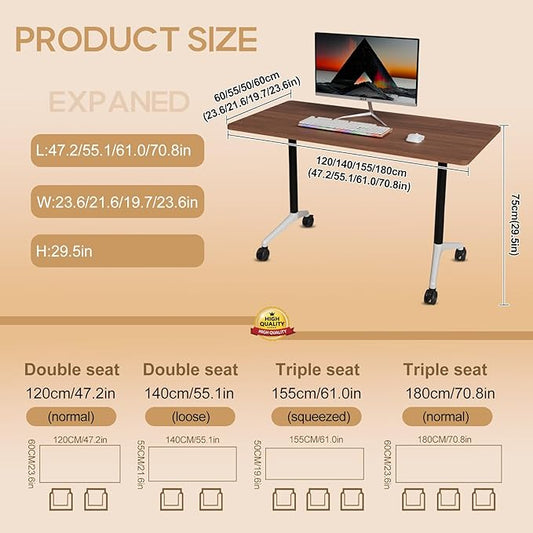Folding Conference Table 4ft 5ft, Foldable Office Meeting Desk for 6 People, Multiple Sizes Colors Mobile Conference Room Table for Training Room School Business Furniture (6, Walnut, 63in)