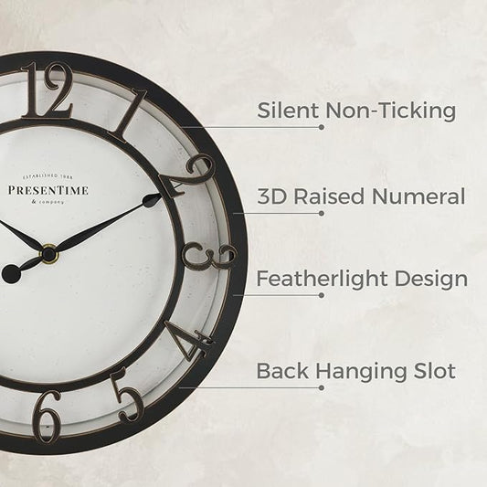 Presentime & Co 10" Farmhouse Series Wall Clock, Vintage Style, Retro Clock, Silent no Ticking, Oil Rubbed Bronze Finish