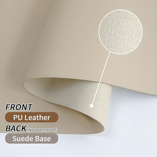 Beige Desk Mat with Stitched Edges, 31.5"×15.7" Keyboard Pad, Non-Slip Desk Protector Mat, Leather Desk Blotter, Waterproof Desk Pad for Office Home Decor