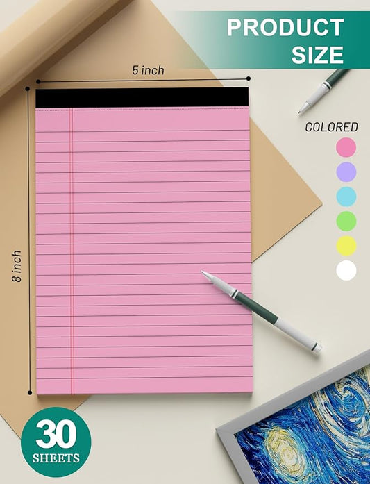 AIFLYAN 12 Pack Legal Pads 5x8 Inch Colorful Note Pads for Writing NotePads,Narrow Ruled Small Notepad 5x8 inch Legal Pad,30 Sheets Per Notebook Writing Pad for Study, Office, to-Do Lists(Multicolor)