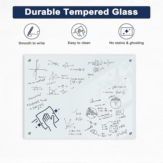 Magnetic Glass Whiteboard, 8' x 4' Glass Dry Erase Board for Wall, 96" x 48" Large Frameless White Board with 1 Marker Tray and 10 Magnets for Office, Home, Classroom - Normal White