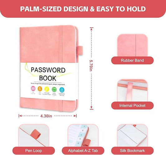 Password Keeper Book with Alphabetical Tabs,4.3"x5.7" Small Password Books for Seniors Password Notebook for Internet Website Address Log in Detail (Pink)