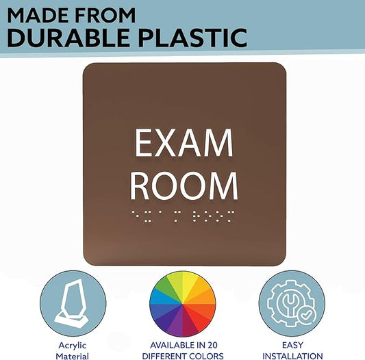 ADA CENTRAL SIGNS - 6" X6" Exam Room Sign - ADA Compliant Tactile Graphics Grade 2 Braille Text Acrylic Wall Signs - Educational Institution Directional Assistance Test Center Door Sign for Schools