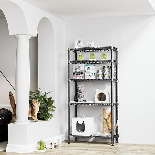 M MZG 1250 lbs 5 Tier Shelf Metal Storage Shelves Shelving Wire Rack Heavy Duty Closet Organizers for Garage Kitchen Bathroom Laundry Black 13.8" D x 29.5" W x 59.5" H