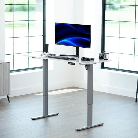 VIVO Electric Dry Erase 60 x 24 in Standing Desk, Memory Height Adjustment, 1B Series, Holds 220 lbs, White Marble Pattern Top, Gray Frame, DESK-KIT-1G6WM
