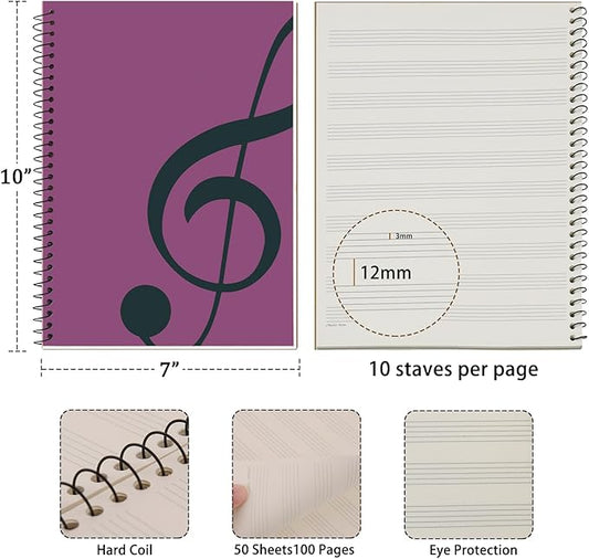 MOREYES Music Notebook Composition Manuscript Staff Notebook with 100 Pages 10.24x7.5 inch/26x19cm, Pink