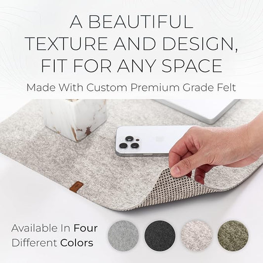 Nordik Large Felt Desk Mat — 35 × 17 in, Stone Oat Beige
