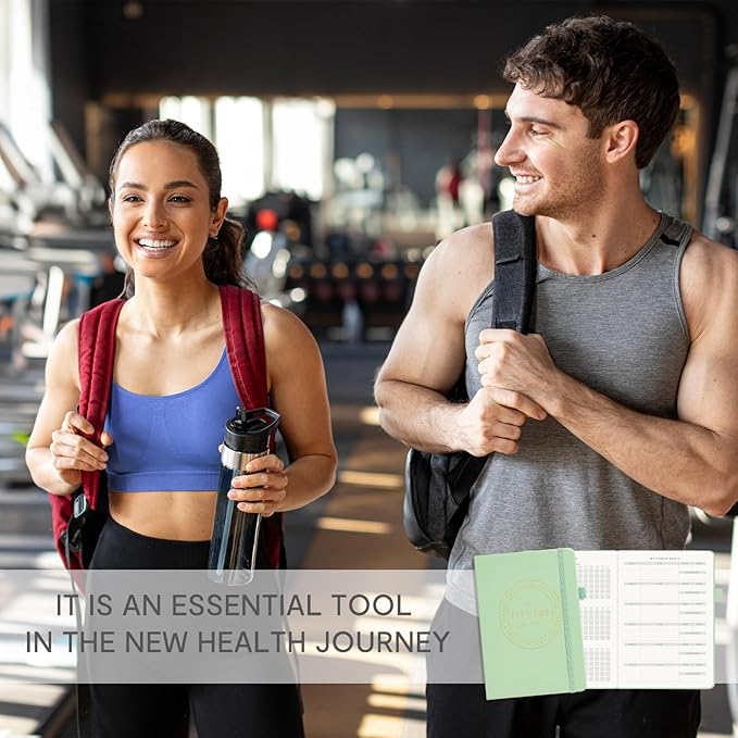 &And Per Se Fitness Workout Journal for Men & Women, Workout Log Book Planner with Daily Diet, Gym Exercise & Training Trackers - Undated, A5 Size, Leather Hardcover (Light Green)