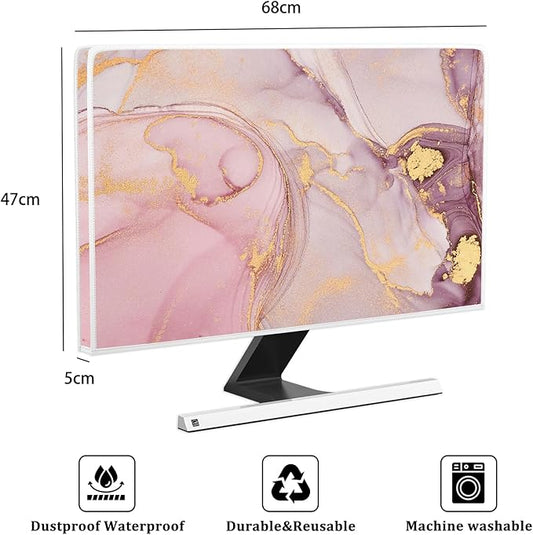 Baocicco Pink Gold Marble Computer Monitor Dust Cover 26, 27, 28 Inch Decorative Modern Laptop Computer Cover for Home Office Decorative Texture Dust Proof Monitor Covers for Computer Screen