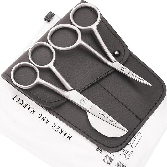 MAKER AND MARKET Small Embroidery 4.5 Inch Scissors Set of 2 Kit - Mini Double Bend Offset Duckbill and Double Bend Long Applique Needlepoint Blade with Pouch Sleeve (Satin)