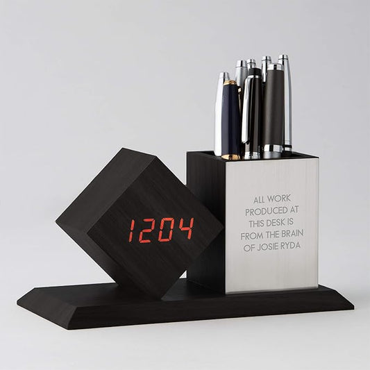 Things Remembered Engraved Digital Clock & Pen Cup Desk Organizer — Grey