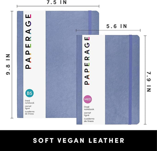 PAPERAGE Softcover Lined Journal Notebook (Periwinkle), 176 Pages, Large B5 College Ruled Notebook, 7.5 inches x 9.8 inches - 100 GSM Premium Paper, Soft Vegan Leather Journal for Home, Work & School