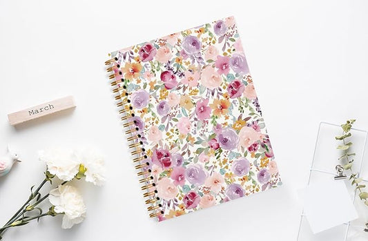 JWVK Vintage Spring Flowers Spiral Notebook 5.5x8.3,Retro Floral Cottagecore Notebook Journal for Work Office School Student Teacher,Gift for Flower Lovers
