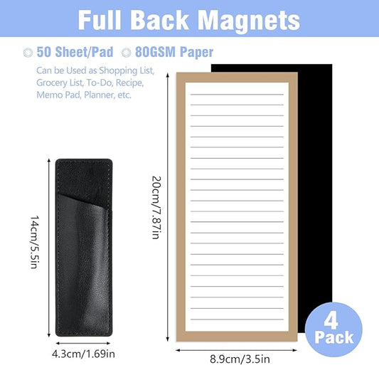 Thboxes 4 Pack Magnetic Note Pad for Fridge with Pen Holder, Totally 200 Sheets Magnetic To Do List, Grocery List, Shopping List, Memo Pads for Refrigerator(Dark Color)
