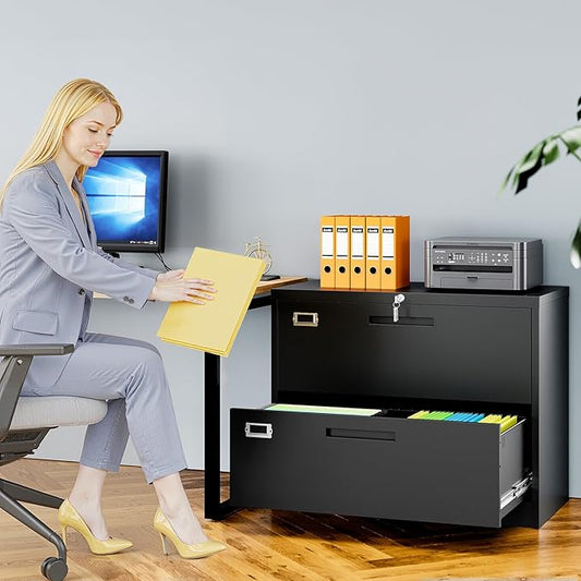 AFAIF 2 Drawer File Cabinets for Home Office, Metal Filing Cabinet with Lock, Black Locking File Caninet Two Drawer, Office Storage Caninets Steel Cabnet for Letter/Legal/A4/F4-Assembly Required