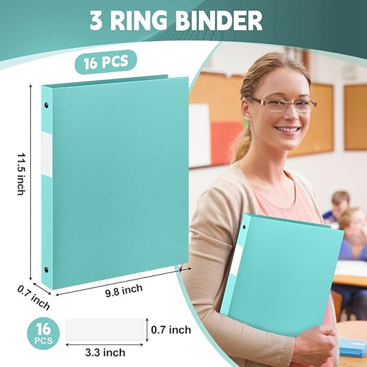 Henoyso 16 Pcs 3 Ring Binder 0.5 Inch Round Fits Letter Size 8.5'' x 11'' Paper Plastic Flexible Binder Bulk Holds 140 Sheets with 1 Pockets Versatile Organizer for Home Office School (Mint Green)