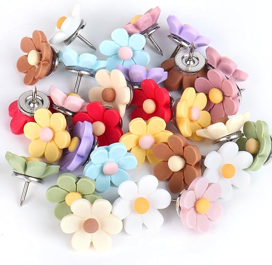 30pcs Flower Push Pins - Decorative Thumb Tacks for Cork Board, Photo Wall, Feature Wall, Map, Bulletin Board, Office or Home