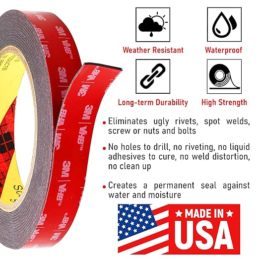 CANOPUS Double Sided Tape, 5952 Heavy Duty Mounting Tape, Strong Bond & Weatherproof Seal Strip for Automotive Mounting, Picture and Photo Frame, Poster, Craft, 0.75 in x 45 ft, Black, Made in USA