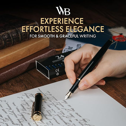 Wordsworth & Black Fountain Pen Set (Black, 24 Pack)