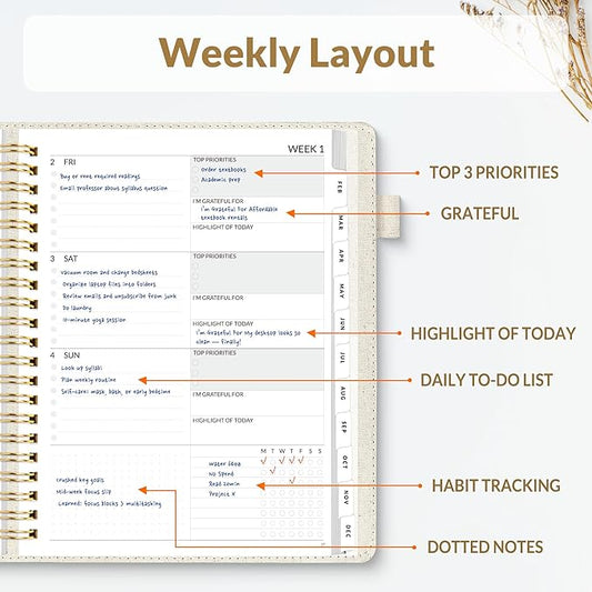SUNEE 2026 Planner 8.5" x 11" – Dated Productivity Planner for Time Management - Daily,Weekly & Monthly Planner to Achieve Goals - Planner 2026 dated from January 2026 – December 2026,Beige