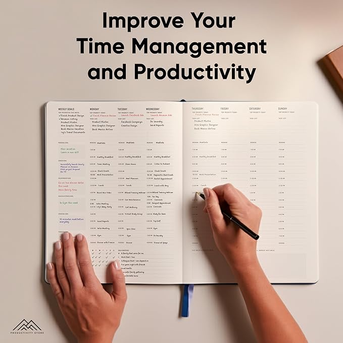 PRODUCTIVITY STORE Hourly Planner — A4 (8.5×11 in), 30-Min Time Slots, Brown