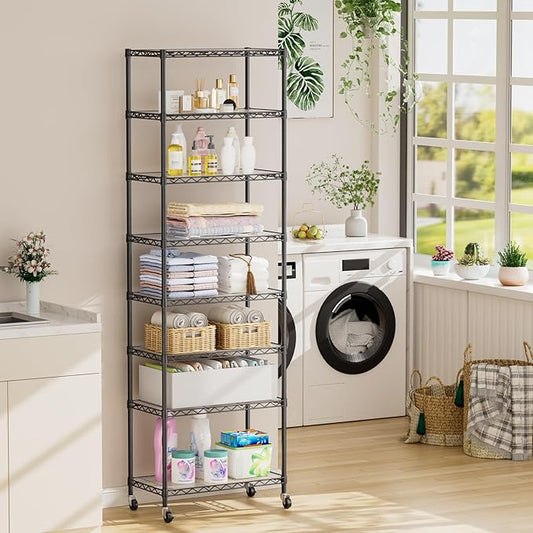 SINGAYE Shelf Closet Wire Shelving:Adjustable Metal Unit for Laundry Room Organization Bathroom Kitchen Home Storage with Wheels Pantry Rack Shelves