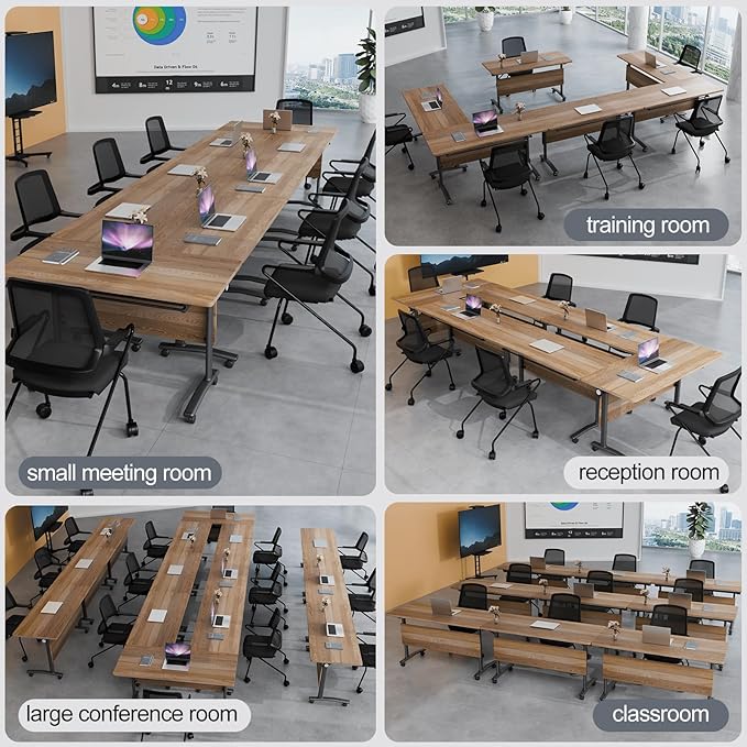 Folding Conference Table 4ft 5ft, Foldable Office Meeting Desk for 6 People, Multiple Sizes Colors Mobile Conference Room Table for Training Room School Business Furniture (6, White Walnut, 55in)