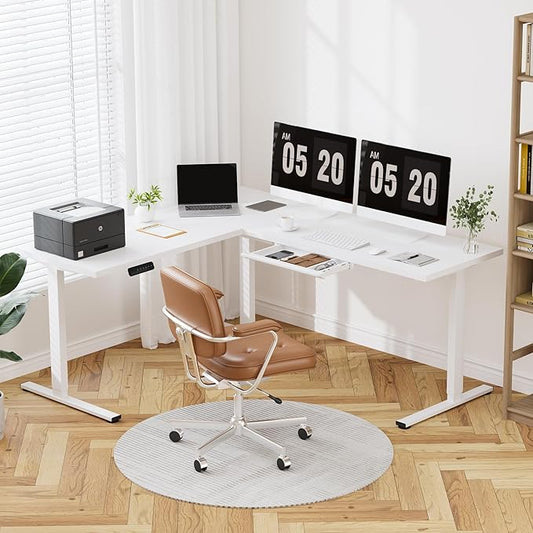 FLEXISPOT L Shaped Standing Desk (White, 71x63Inch)