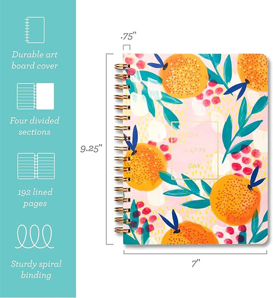 Compendium Spiral Notebook - Oh, Happy Day — A Designer Spiral Notebook with 192 Lined Pages, College Ruled, 7.0”W x 9.25”H