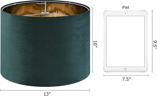 GO&SO Green Velvet Medium Lamp Shades Drum Lamp Shades 13" Top x 13" Bottom x 10" High (Spider) Modern Lampshade for Table Lamps & Floor Lamps & Bedside Lamps -Assembly Required - By GO&SO