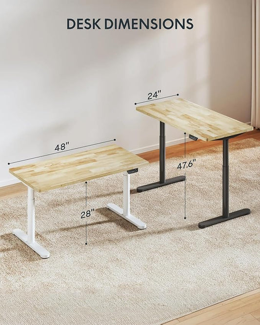 FLEXISPOT Solid Rubberwood Electric Standing Desk with Elegant Oval Legs, 48"x24" Height Adjustable Desk for Home Office & Living Spaces (White Frame)