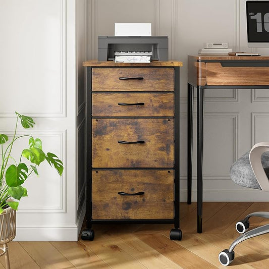 4 Drawers Mobile File Cabinet Vertical Filing Cabinet with Fabric Drawer Fits A4/Letter Size Printer Stand for Home Office,Rustic Brown