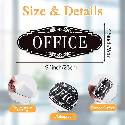 The Office Door Sign for Home and Business,Self-Adhesive Waterproof and Fade-Resistant Modern Office Sign Sticker for House,Business,Door, Window Black
