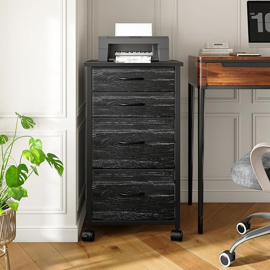 4 Drawers Mobile File Cabinet Vertical Filing Cabinet with Fabric Drawer Fits A4/Letter Size Printer Stand for Home Office,Black
