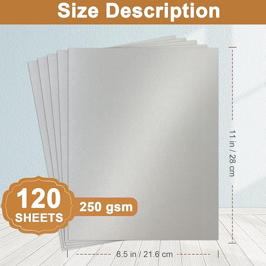 Silunkia 120 Sheets Shimmer Silver Cardstock 8.5 x 11 Craft Paper, 250gsm/92lb Heavyweight Certificate Paper Card Stock for DIY Card Making, Wedding Invitations, Thank You Cards, Business Cards