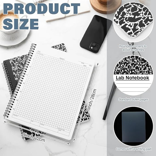 Affrolling 2 Pack Carbonless Lab Notebook Carbon Copy 8.5'' X 11'' Laboratory Engineering Chemistry Computation Notebook Science Grid Contains 50 Sets of Pages 100 Pages Total Coil Binding(Black)